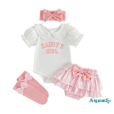 Aqua-Baby Girls 4 Bộ Trang Phục Dễ Thương: Áo Liền Quần Cổ Búp Bê, Băng Đô, Váy Tutu, Bộ Tất 10