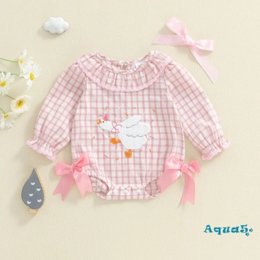 Aqua-Baby Jumpsuit Nữ Thu Đông áo liền quần rời, nơ ngỗng thêu, kẻ sọc dài tay – 222.912đ