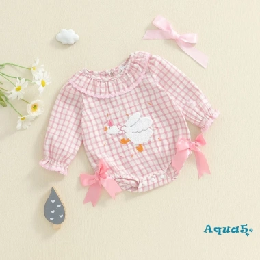 Aqua-Baby Jumpsuit Nữ Thu Đông áo liền quần rời, nơ ngỗng thêu, kẻ sọc dài tay – 222.912đ 2