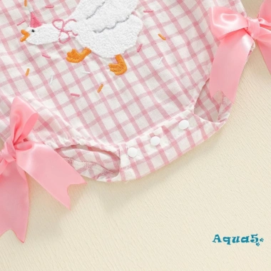 Aqua-Baby Jumpsuit Nữ Thu Đông áo liền quần rời, nơ ngỗng thêu, kẻ sọc dài tay – 222.912đ