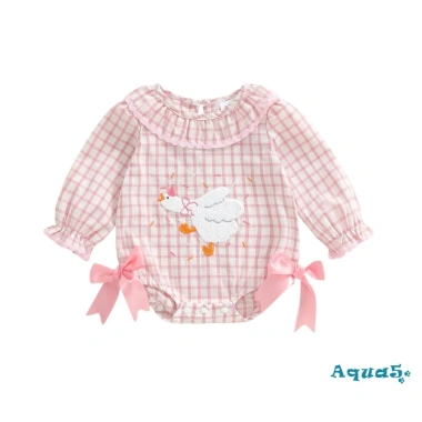 Aqua-Baby Jumpsuit Nữ Thu Đông áo liền quần rời, nơ ngỗng thêu, kẻ sọc dài tay – 222.912đ