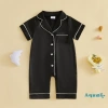 Aqua-Baby Jumpsuit Tay Ngắn Cổ Áo Tương Phản Dây Nút Lên - Bộ Ngủ Sơ Sinh Không Chân 3