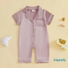 Aqua-Baby Jumpsuit Tay Ngắn Cổ Áo Tương Phản Dây Nút Lên - Bộ Ngủ Sơ Sinh Không Chân 5