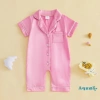 Aqua-Baby Jumpsuit Tay Ngắn Cổ Áo Tương Phản Dây Nút Lên - Bộ Ngủ Sơ Sinh Không Chân 6