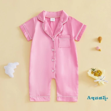 Aqua-Baby Jumpsuit Tay Ngắn Cổ Áo Tương Phản Dây Nút Lên - Bộ Ngủ Sơ Sinh Không Chân 6
