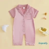 Aqua-Baby Jumpsuit Tay Ngắn Cổ Áo Tương Phản Dây Nút Lên - Bộ Ngủ Sơ Sinh Không Chân 7