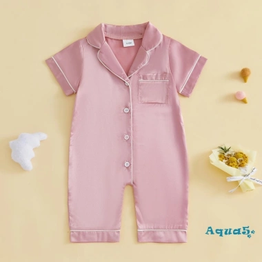 Aqua-Baby Jumpsuit Tay Ngắn Cổ Áo Tương Phản Dây Nút Lên - Bộ Ngủ Sơ Sinh Không Chân 7