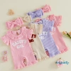 Aqua-Baby Rompers bé gái sơ sinh chữ thêu sọc xù cổ tròn tay ngắn băng đô - Giá 219.198₫