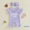 Aqua-Baby Rompers bé gái sơ sinh chữ thêu sọc xù cổ tròn tay ngắn băng đô - Giá 219.198₫ 3