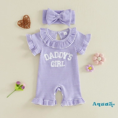 Aqua-Baby Rompers bé gái sơ sinh chữ thêu sọc xù cổ tròn tay ngắn băng đô - Giá 219.198₫ 3