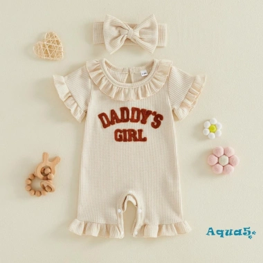 Aqua-Baby Rompers bé gái sơ sinh chữ thêu sọc xù cổ tròn tay ngắn băng đô - Giá 219.198₫ 4