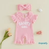 Aqua-Baby Rompers bé gái sơ sinh chữ thêu sọc xù cổ tròn tay ngắn băng đô - Giá 219.198₫ 5