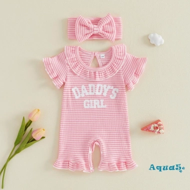 Aqua-Baby Rompers bé gái sơ sinh chữ thêu sọc xù cổ tròn tay ngắn băng đô - Giá 219.198₫ 5