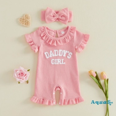 Aqua-Baby Rompers bé gái sơ sinh chữ thêu sọc xù cổ tròn tay ngắn băng đô - Giá 219.198₫ 6