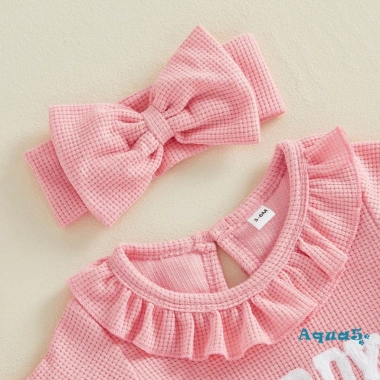 Aqua-Baby Rompers bé gái sơ sinh chữ thêu sọc xù cổ tròn tay ngắn băng đô - Giá 219.198₫ 7