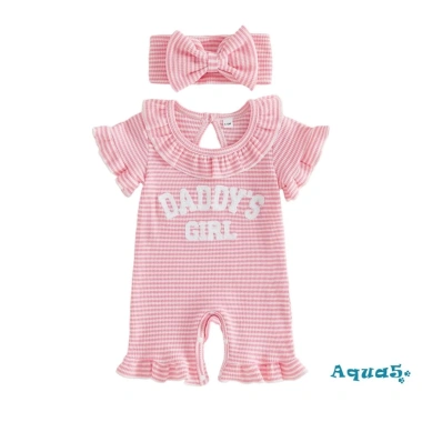 Aqua-Baby Rompers bé gái sơ sinh chữ thêu sọc xù cổ tròn tay ngắn băng đô - Giá 219.198₫ 10