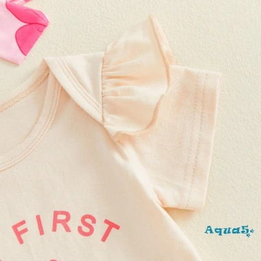 Aqua-Baby Set Trang Phục Bé Gái Ngày Của Mẹ Áo Liền Quần Ngắn Tay, Quần Short Xếp Nếp và Băng Đồ Thời Trang 5