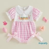 Aqua-Infant Áo liền quần bé gái Phục Sinh Puff tay ngắn, cổ thỏ, thêu cà rốt, nơ trang trí - Giá ưu đãi 209.412₫