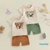 Aqua-Kids Quần short bé trai & áo thun nữ tay ngắn in chữ, eo co giãn, trang phục sinh nhật mùa hè