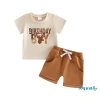 Aqua-Kids Quần short bé trai & áo thun nữ tay ngắn in chữ, eo co giãn, trang phục sinh nhật mùa hè 10