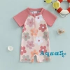 Aqua Rash Guard Bé Gái Đồ Bơi Hoa Sao Biển Zip Up Tay Ngắn Cổ Tròn 180k 2