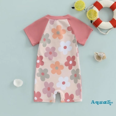 Aqua Rash Guard Bé Gái Đồ Bơi Hoa Sao Biển Zip Up Tay Ngắn Cổ Tròn 180k 3