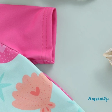 Aqua Rash Guard Bé Gái Đồ Bơi Hoa Sao Biển Zip Up Tay Ngắn Cổ Tròn 180k 7