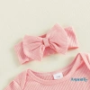 Aqua Romper Bé Gái Trẻ Sơ Sinh Cổ Tròn Tay Ngắn In Chữ, Có Gân và Nơ Đầu Bộ 5