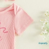 Aqua Romper Bé Gái Trẻ Sơ Sinh Cổ Tròn Tay Ngắn In Chữ, Có Gân và Nơ Đầu Bộ 7