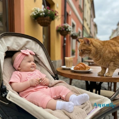Aqua Romper Bé Gái Trẻ Sơ Sinh Cổ Tròn Tay Ngắn In Chữ, Có Gân và Nơ Đầu Bộ
