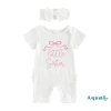 Aqua Romper Bé Gái Trẻ Sơ Sinh Cổ Tròn Tay Ngắn In Chữ, Có Gân và Nơ Đầu Bộ 10