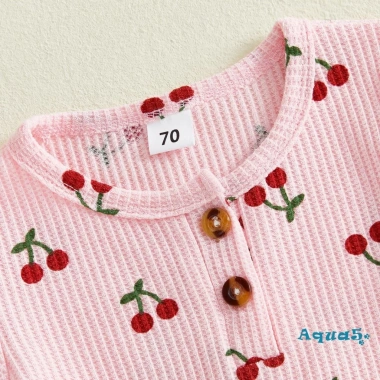 Aqua Toddler Baby Girl Set Mùa Hè Áo Cổ Tròn Nút Anh Đào và Quần Short Ngắn Tay 5