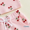 Aqua Toddler Baby Girl Set Mùa Hè Áo Cổ Tròn Nút Anh Đào và Quần Short Ngắn Tay 7
