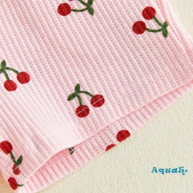 Aqua Toddler Baby Girl Set Mùa Hè Áo Cổ Tròn Nút Anh Đào và Quần Short Ngắn Tay 8