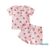 Aqua Toddler Baby Girl Set Mùa Hè Áo Cổ Tròn Nút Anh Đào và Quần Short Ngắn Tay 10