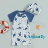 Aqua Toddler Boy Rash Guard Đồ bơi tay ngắn in động vật, mock cổ zip, mũ bơi 4