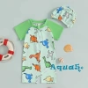 Aqua Toddler Boy Rash Guard Đồ bơi tay ngắn in động vật, mock cổ zip, mũ bơi 5