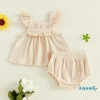 Aqua Toddler Girls Bộ Đồ Mùa Hè 2 Món: Áo Cổ Vuông Tay Bay Thêu Hoa và Quần Short Đáng Yêu - Giá Ưu Đãi 197k 3