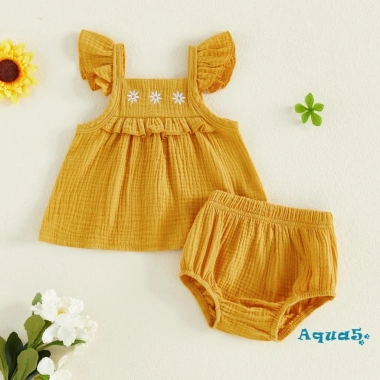 Aqua Toddler Girls Bộ Đồ Mùa Hè 2 Món: Áo Cổ Vuông Tay Bay Thêu Hoa và Quần Short Đáng Yêu - Giá Ưu Đãi 197k 4