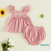 Aqua Toddler Girls Bộ Đồ Mùa Hè 2 Món: Áo Cổ Vuông Tay Bay Thêu Hoa và Quần Short Đáng Yêu - Giá Ưu Đãi 197k 5