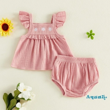 Aqua Toddler Girls Bộ Đồ Mùa Hè 2 Món: Áo Cổ Vuông Tay Bay Thêu Hoa và Quần Short Đáng Yêu - Giá Ưu Đãi 197k 5