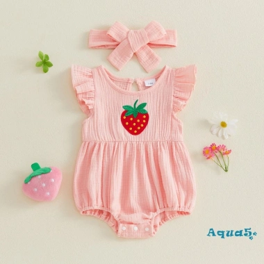 Aqua Trang Phục Bé Gái Tay Bay Thêu Dâu Áo Liền Quần Nơ Băng Đô Quấn Tóc
