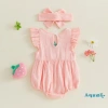 Aqua Trang Phục Bé Gái Tay Bay Thêu Dâu Áo Liền Quần Nơ Băng Đô Quấn Tóc 3