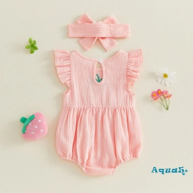 Aqua Trang Phục Bé Gái Tay Bay Thêu Dâu Áo Liền Quần Nơ Băng Đô Quấn Tóc 3