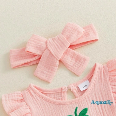 Aqua Trang Phục Bé Gái Tay Bay Thêu Dâu Áo Liền Quần Nơ Băng Đô Quấn Tóc 5