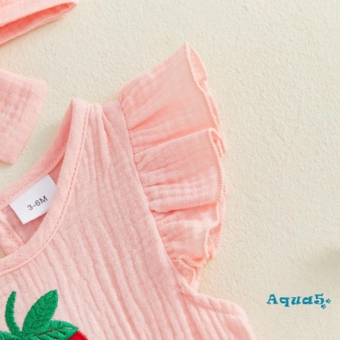 Aqua Trang Phục Bé Gái Tay Bay Thêu Dâu Áo Liền Quần Nơ Băng Đô Quấn Tóc 7
