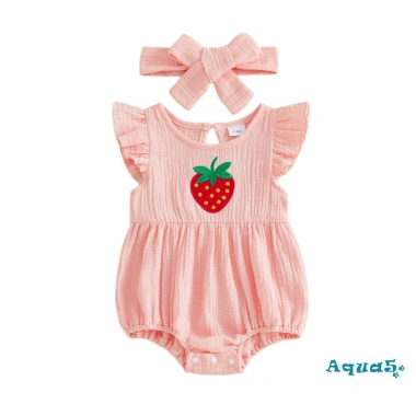 Aqua Trang Phục Bé Gái Tay Bay Thêu Dâu Áo Liền Quần Nơ Băng Đô Quấn Tóc 10