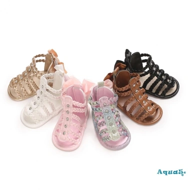 Aqua‑baby Giày Bé Gái Da PU Bện Chống Trơn Trượt Nơ Mùa Hè Đế Bằng 3