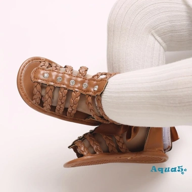 Aqua‑baby Giày Bé Gái Da PU Bện Chống Trơn Trượt Nơ Mùa Hè Đế Bằng 9