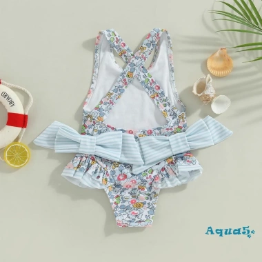 Aqua‑kids áo tắm bé gái mùa hè không tay chéo lưng, không in hoa, bèo nhún – Giá chỉ 175.392đ